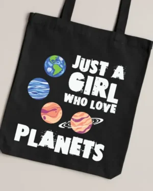 tote_black_11 Just A Girl Who Loves Planets Tote Bag