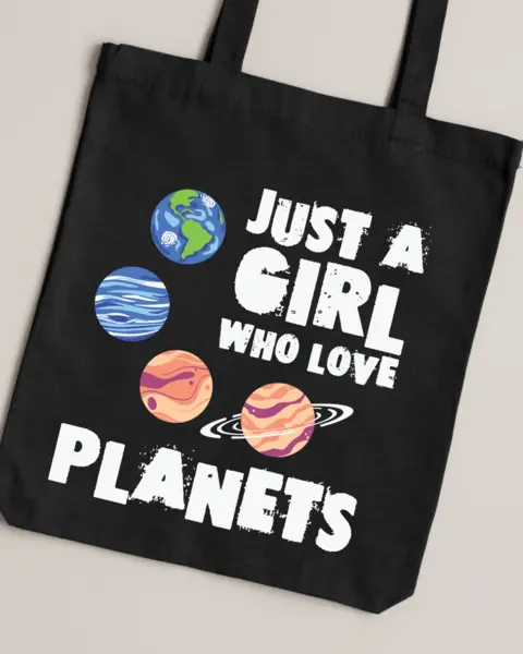 tote_black_11 Just A Girl Who Loves Planets Tote Bag
